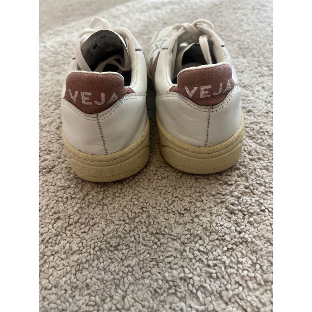 Madewell x Veja Leather V-10‎ Lace-Up Sneakers in White with Pink Size 7 EU 38 - Picture 5 of 8